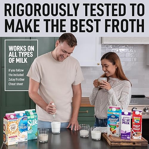 Vista 674 de Zulay Kitchen - Espumador de leche de mano con pilas AA Duracell: batidora de bebidas resistente para café, latte, capuchino y más, color aurora
