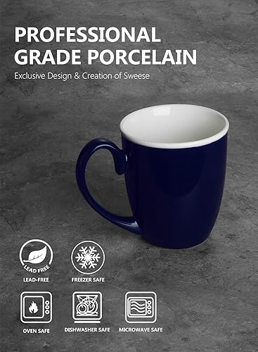 Miniatura 3 de Sweese 617.403 Tazas de porcelana  Taza de café grande de 18 onzas para té, capuchino, latte, café, cacao, juego de 4, azul marino