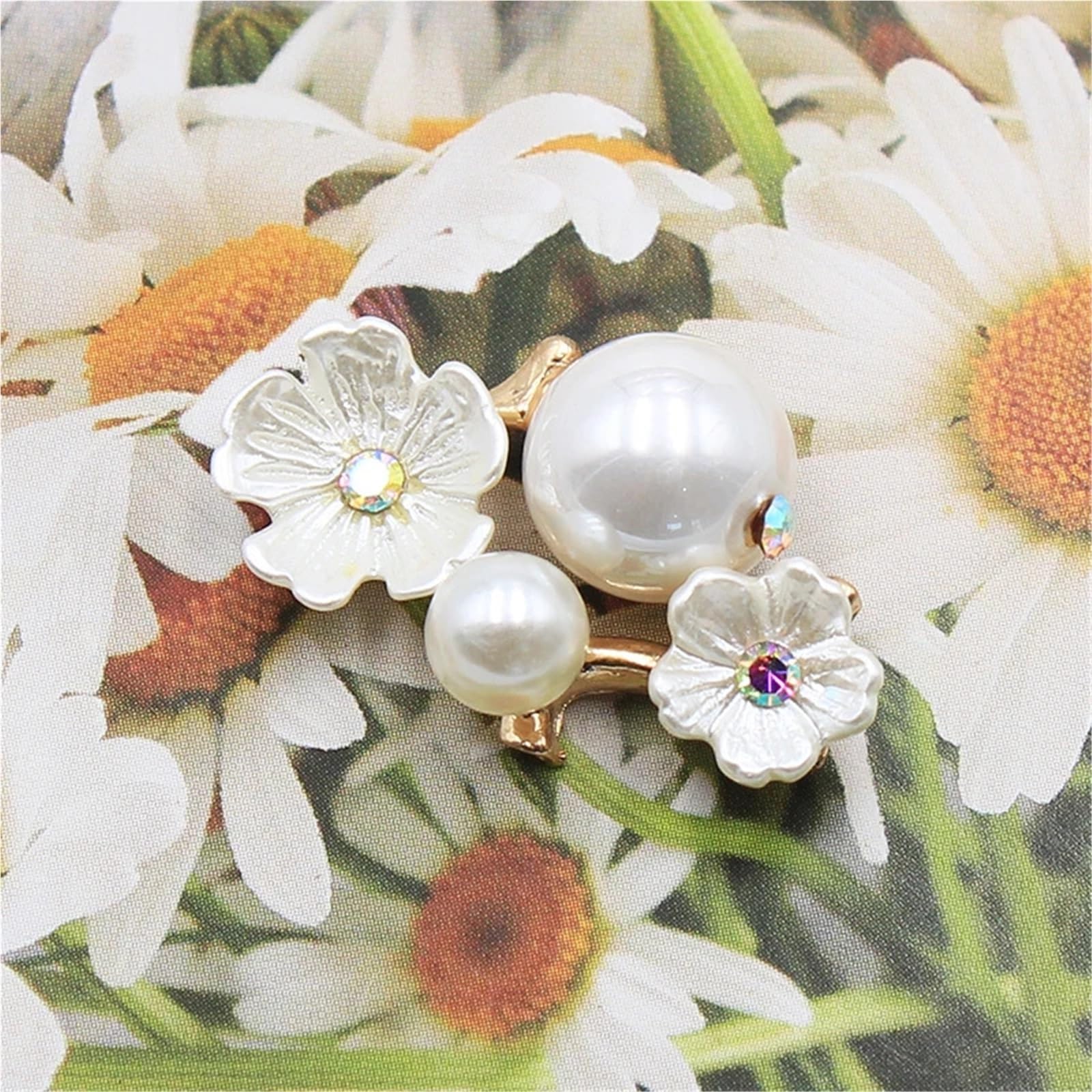 bottoni, Confezione da 12 bottoni automatici in metallo con resina a fiori, strass, retro piatto, 16 x 25 mm, for abbigliamento artigianale