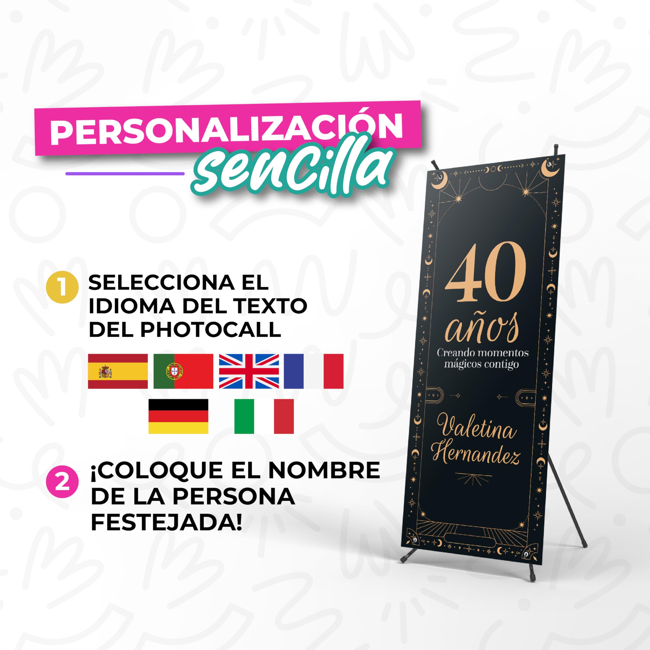 Cartel Personalizado de 70x180cm con Xbanner y Pancarta con 10 Colores a Elegir - Photocall Cumpleaños con Textos Modificables, Ideal para Aniversario, Fiesta o Eventos - Bandera de Lona (Multi Color)
