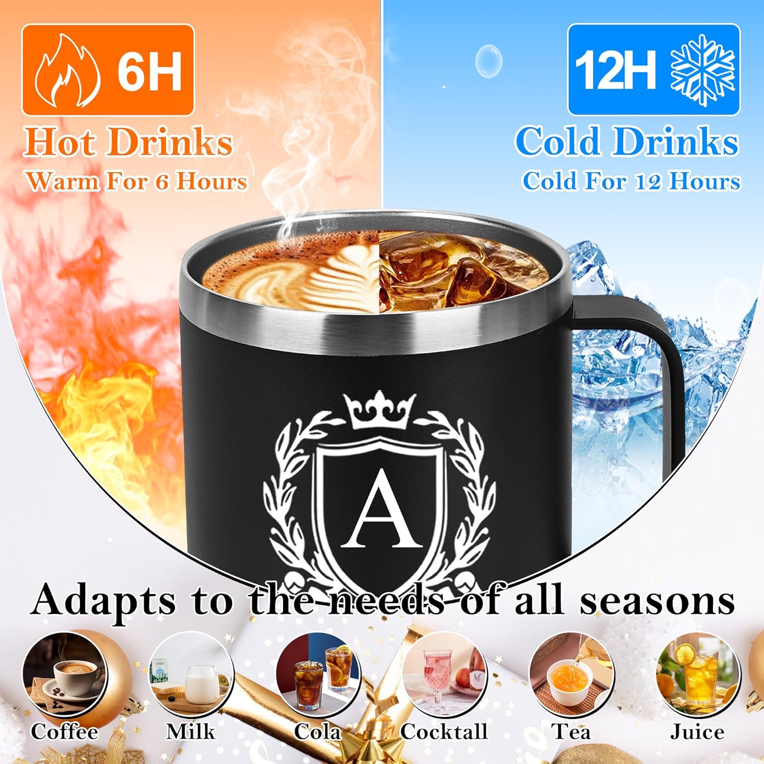 Personalized 14 Oz Insulated Coffee Mug with Lid Travel Large Cup Men Birthday Christmas Holiday Male Boss Coworker Colleague Office Manager Supervisor Employee Appreciation Group Team Bulk Gifts,R - Image 4