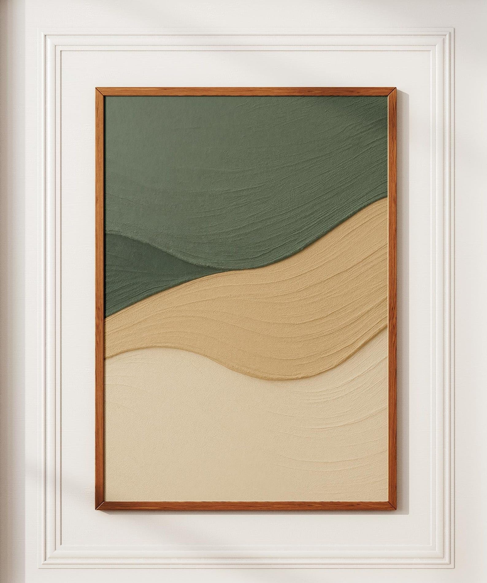 Minimalistyczny plakat i nadruki plażowe, szałwiowa zieleń, beżowy obraz na płótnie, duża, teksturowana sztuka ścienna, Wabi-Sabi mural do salonu (60 x 90 cm)
