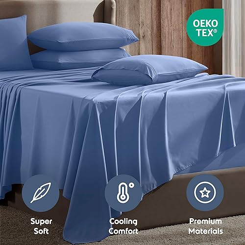 Miniatura 4 de Nestl Juego de sábanas extra profundas tamaño individual, sábanas transpirables y refrescantes de 4 piezas, juego de ropa de cama de lujo para hotel