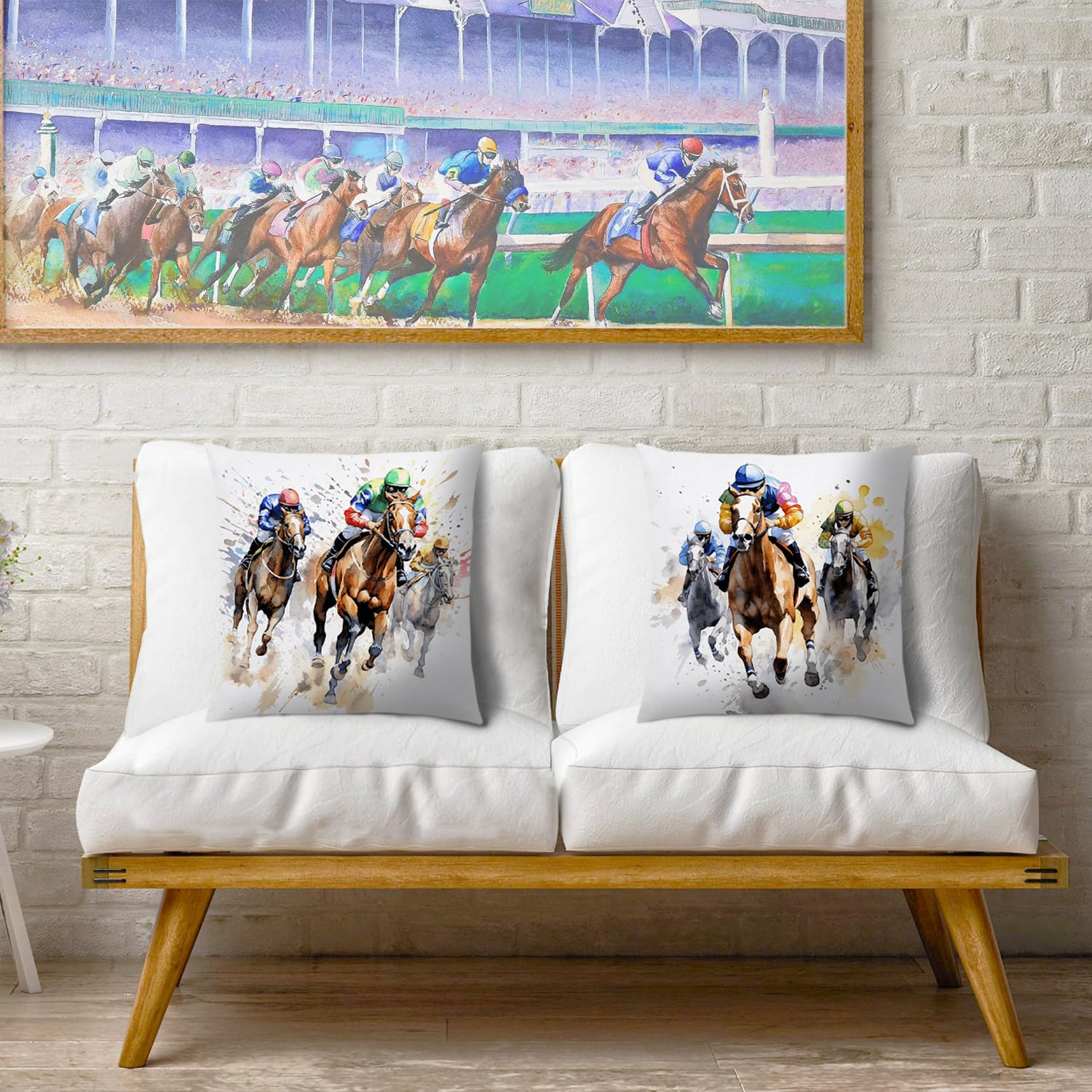 Nepnuser Kentucky Derby - Juego de 4 fundas de almohada de 18 x 18 pulgadas, decoración de carreras de caballos de jockey para cama, sofá, decoración del hogar