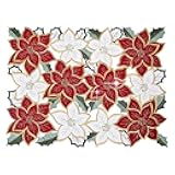 Christmas Placemat Red Gold White Embroidered Set of 4 Poinsettia Table Decorations Flower Cutwork Holly Sparkle Gold Applique Cutwork Holiday Festive Dining Decor 13×18IN