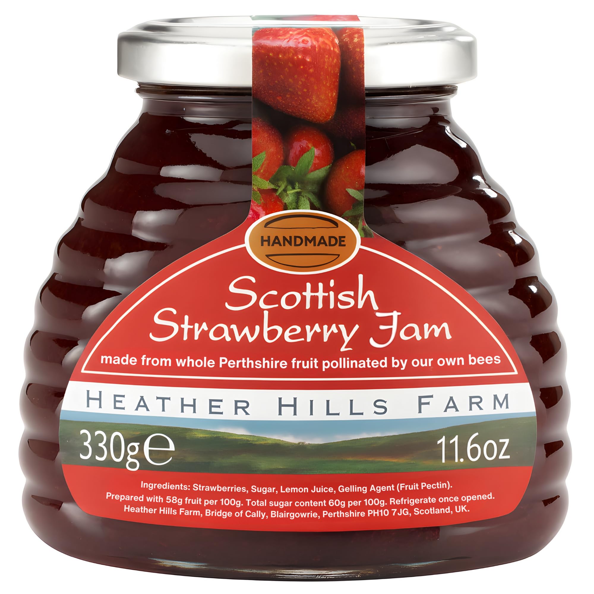 Scottish Strawberry Jam 11.6oz (330g) - Handmade Artisan Fruit Preserve, Sweet & Natural Fruity Jam in Glass Jar, Scottish Food Gift from Scotland, Gourmet British Spread