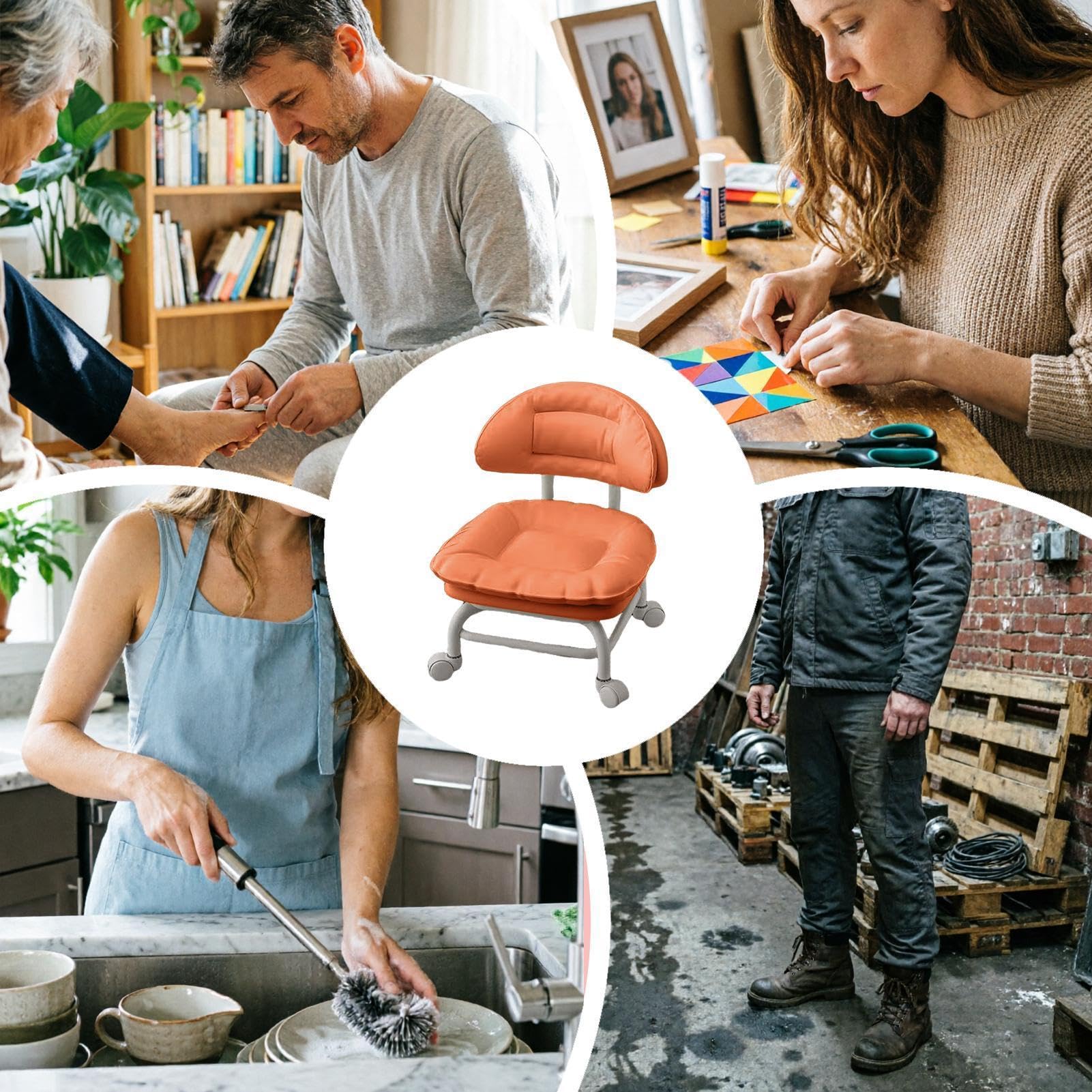 Tabouret Bas Roulant Avec Mini chaise compacte sans accoudoirs à roulettes