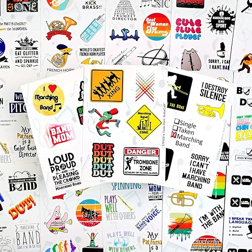 Miniatura 7 de BulbaCraft 100 piezas de calcomanías y pegatinas para portátil de banda de marcha - Regalos para bateristas, cosas de banda de marcha, regalos para