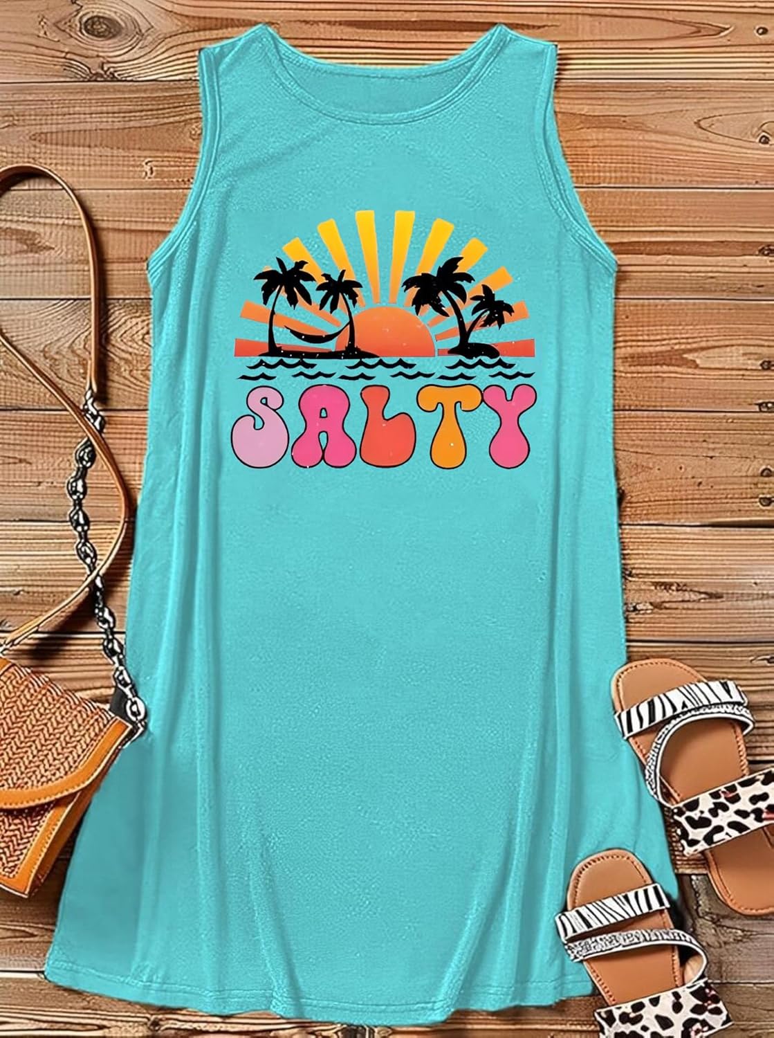 Funny Cute Sleeveless Letter Print Graphic Tank Dress for Women Summer Casual Beach Hawaiian Vacation Outfit - Image 7