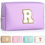 TOPEAST Cosmetic Travel Bags for Women, Preppy Small Makeup Bag, PU Leather Waterproof Toiletry Bag, Unique Friendship Gifts for Friends Coworker, Cute Stuff for Girls (Purple R)