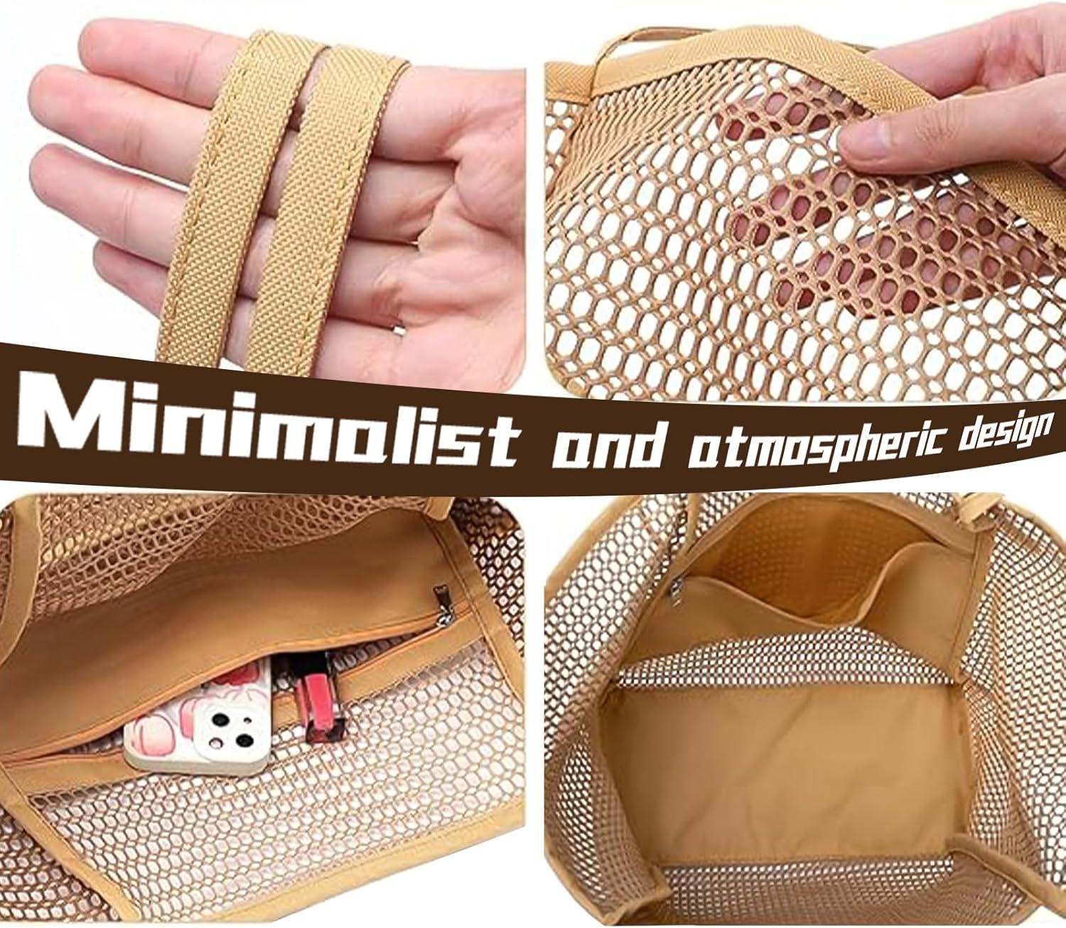 4pcs Beach Bags for Women,Nylon Mesh Summer Travel Tote Bag with Large Inner Zipper Pocket - Image 2