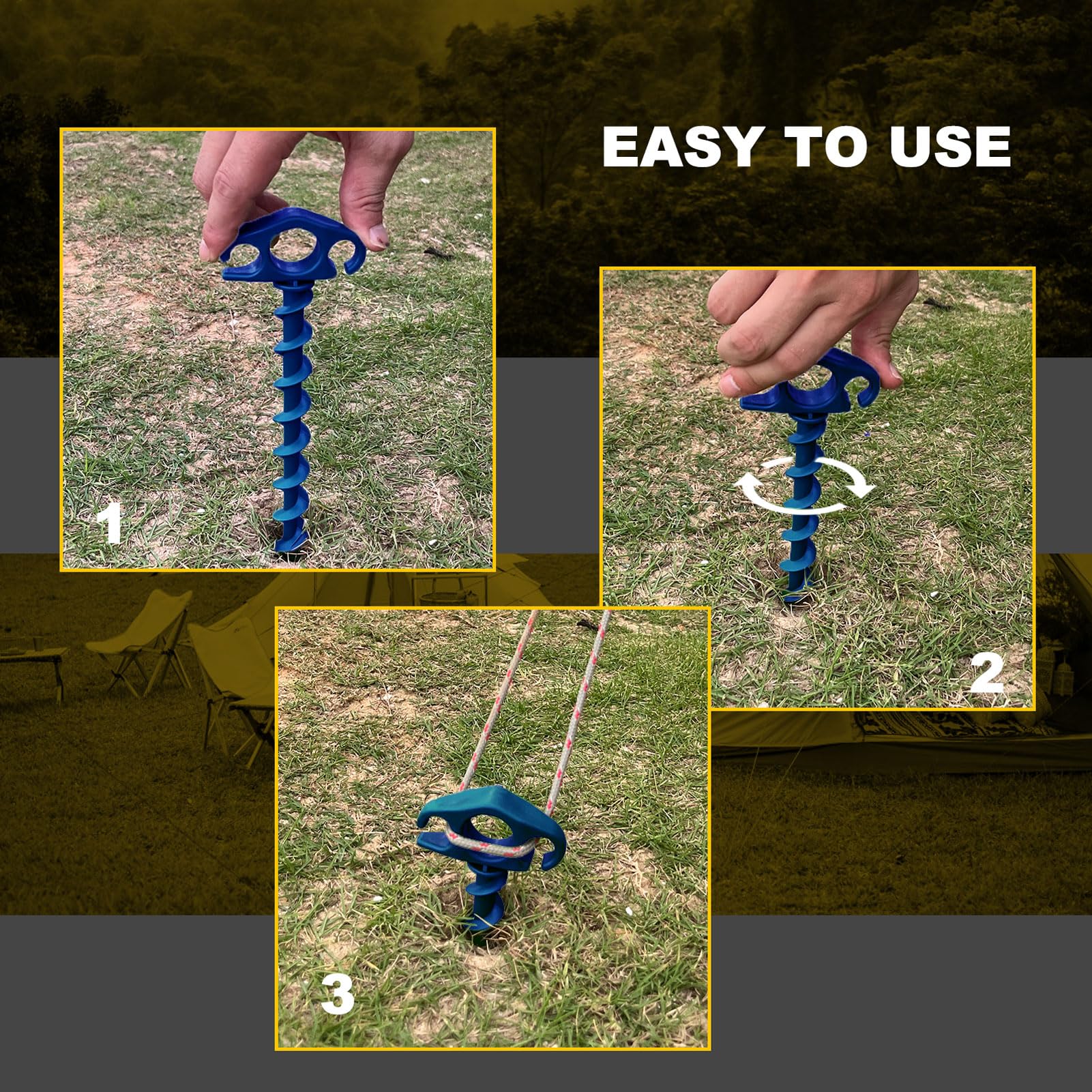 Piquetas de arena para tienda de campaña de playa, estacas de anclaje en espiral, estacas de anclaje de 24,9 cm, resistentes estacas de tornillo para camping, senderismo y más (16, azul)