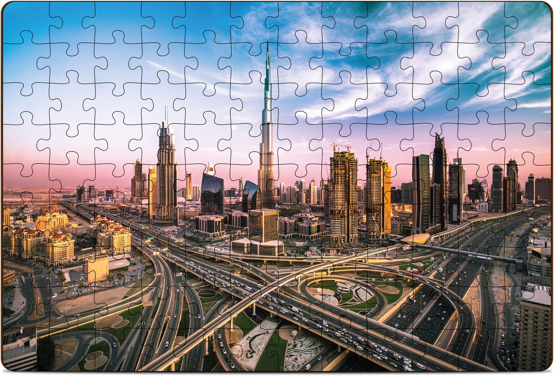 108 Piece Wooden Puzzle for Kids & Adults - Dubai Skyline Jigsaw Puzzle - Fun & Challenging Gift for Adults and Kids - Safe & Durable Educational Games & Puzzles