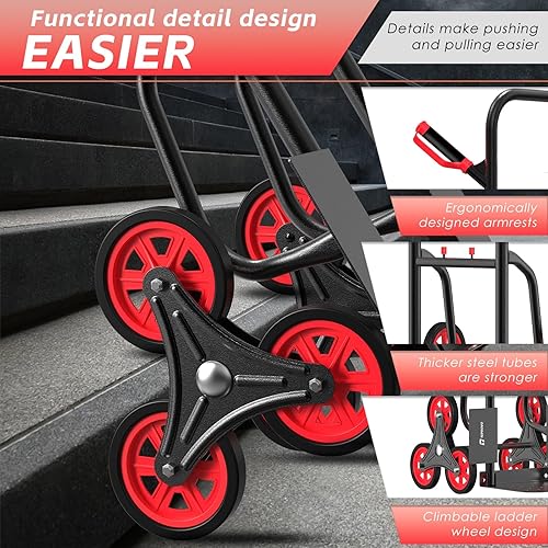 Miniatura 3 de Carro de mano para escaleras, 440 libras, carrito de carretilla resistente para escaleras, tubo de acero mejorado grueso plegable con seis ruedas y