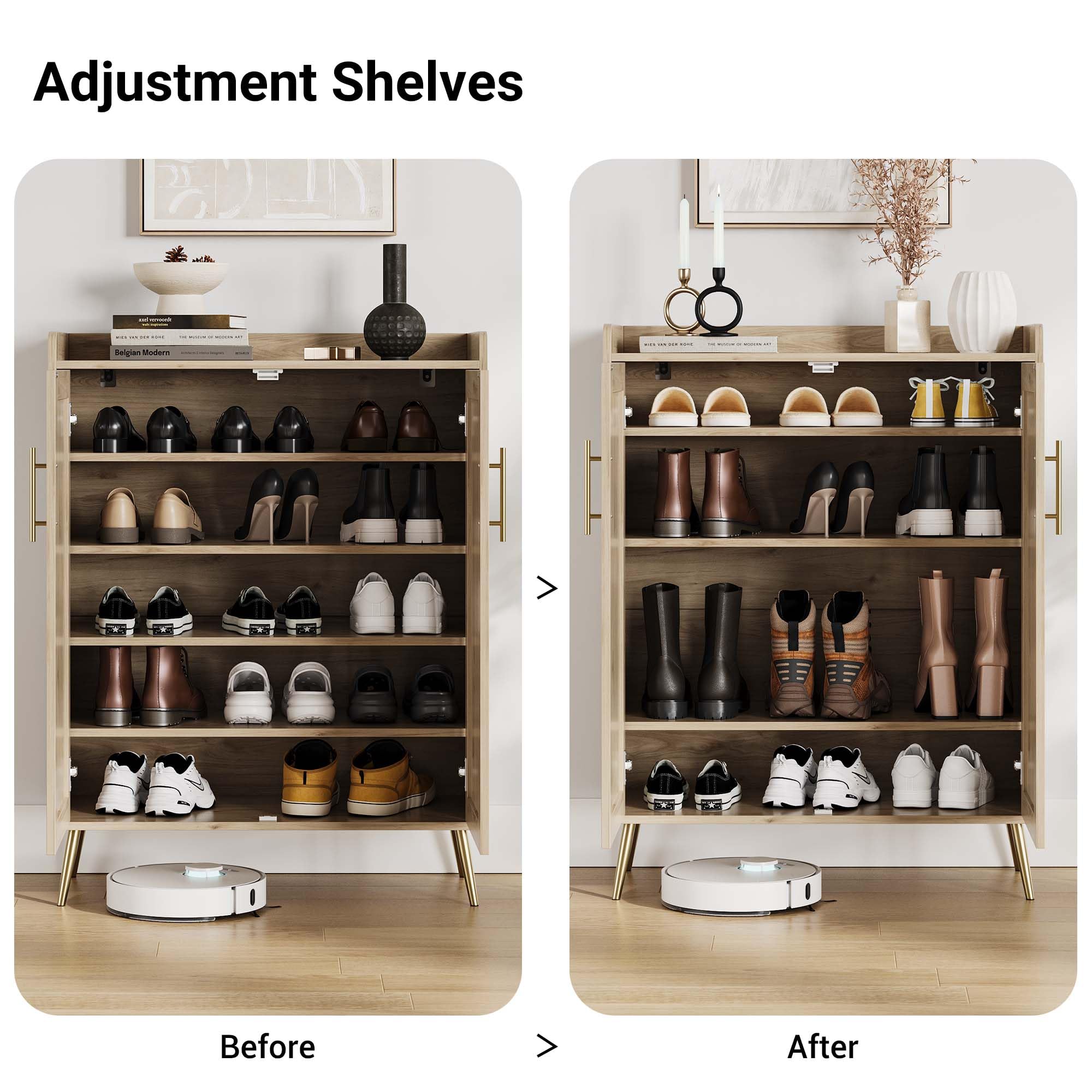 Garvee Schuhschrank Mit 2 Türen Und Verstellbaren Einlegeböden, Schuhkommode Mit Kippschutz, Platzsparendes Schuhregal Für Flur, Eingangsbereich, Wohnzimmer, Aus Holz in Modernem Design