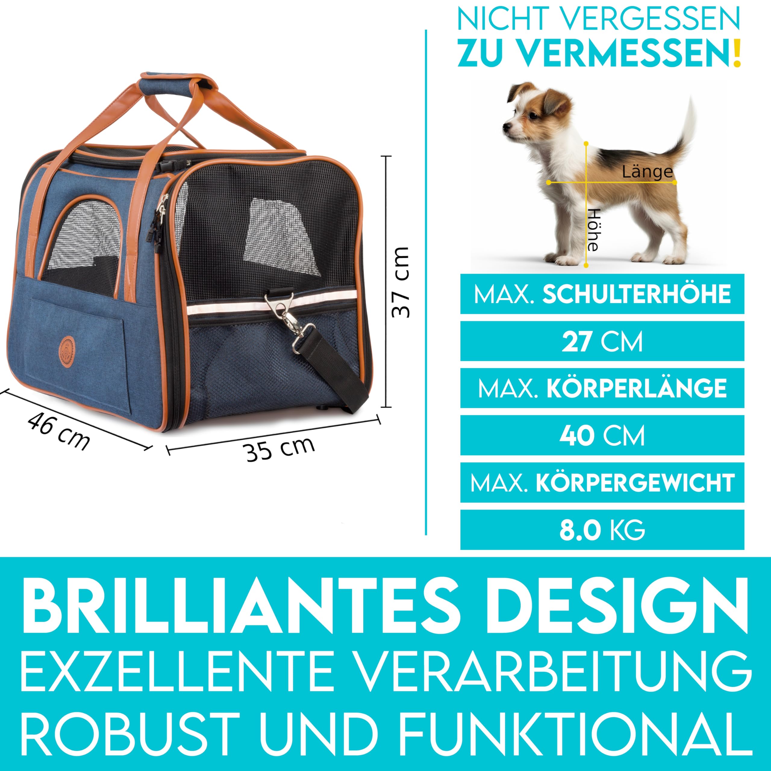 HUND IST KÖNIG Hundetasche & Katzentasche bis 8kg - Hochwertige Hundetragetasche - Transporttasche für Katzen - Faltbare Mobile Tragebox für Hunde & Katzen
