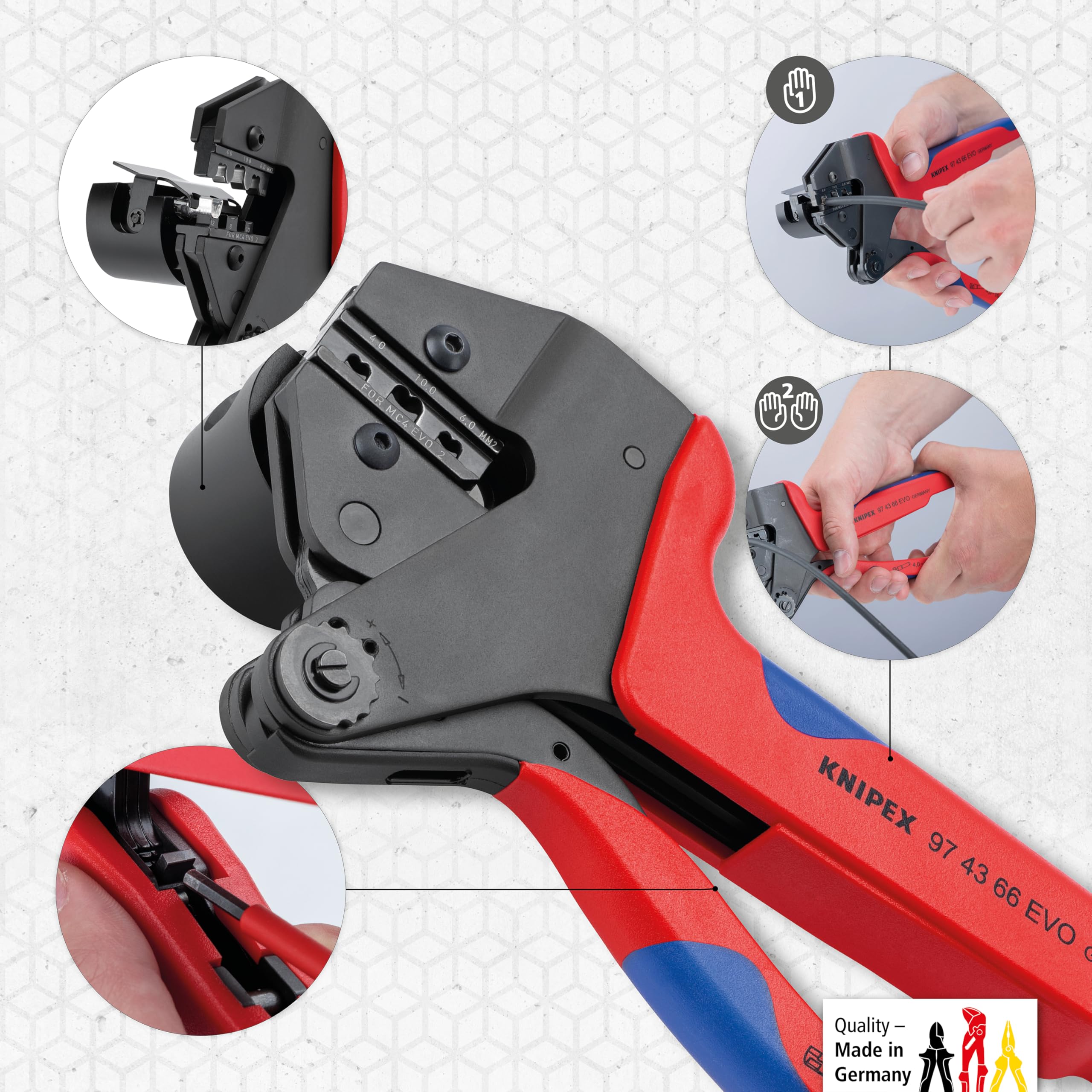 KNIPEX Crimpatrice universale per terminali per matrici intercambiabili con impugnature multicomponente 200 mm, 97 43 66 EVO