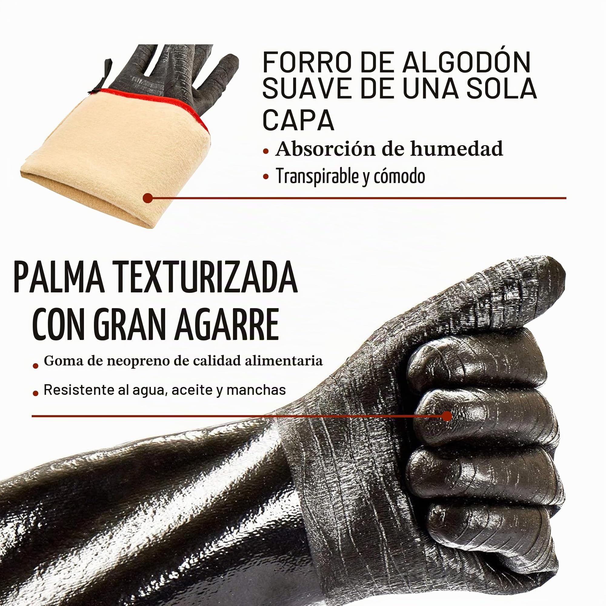 RAPICCA BBQ Parrilla Guantes para Horno, Ahumador Resistente Al Calor, Guantes para Cocinar Barbacoa, Parrilla, Impermeable, Ignífugo, Revestimiento de Neopreno Resistente al Aceite Tamano XL 43.2cm