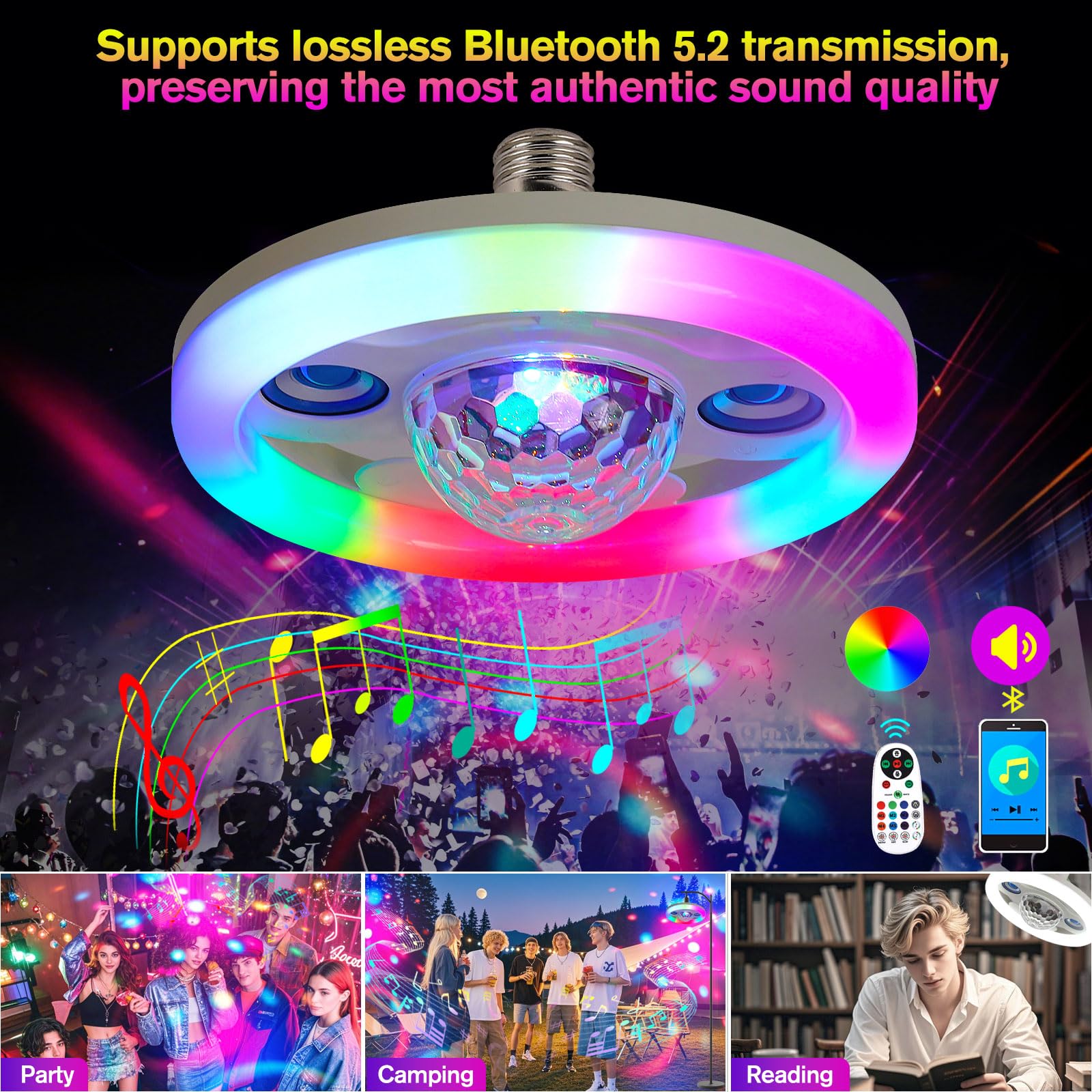 Musik-synchronisierte LED-Partylichter mit Bluetooth-Lautsprecher, energieeffizient, Stroboskop & Farbverlauf, ideal für Tanzflächen, Geburtstagsfeiern & Hausunterhaltung (Disco-Licht ohne Ständer)