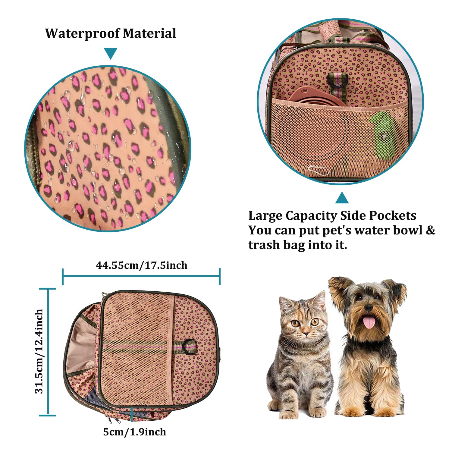 Portador de viaje para mascotas de cara suave, aprobado por la aerolínea, portadores para gatos plegable, duradero, carga superior, asiento de coche para perros y gatos y animales pequeños.