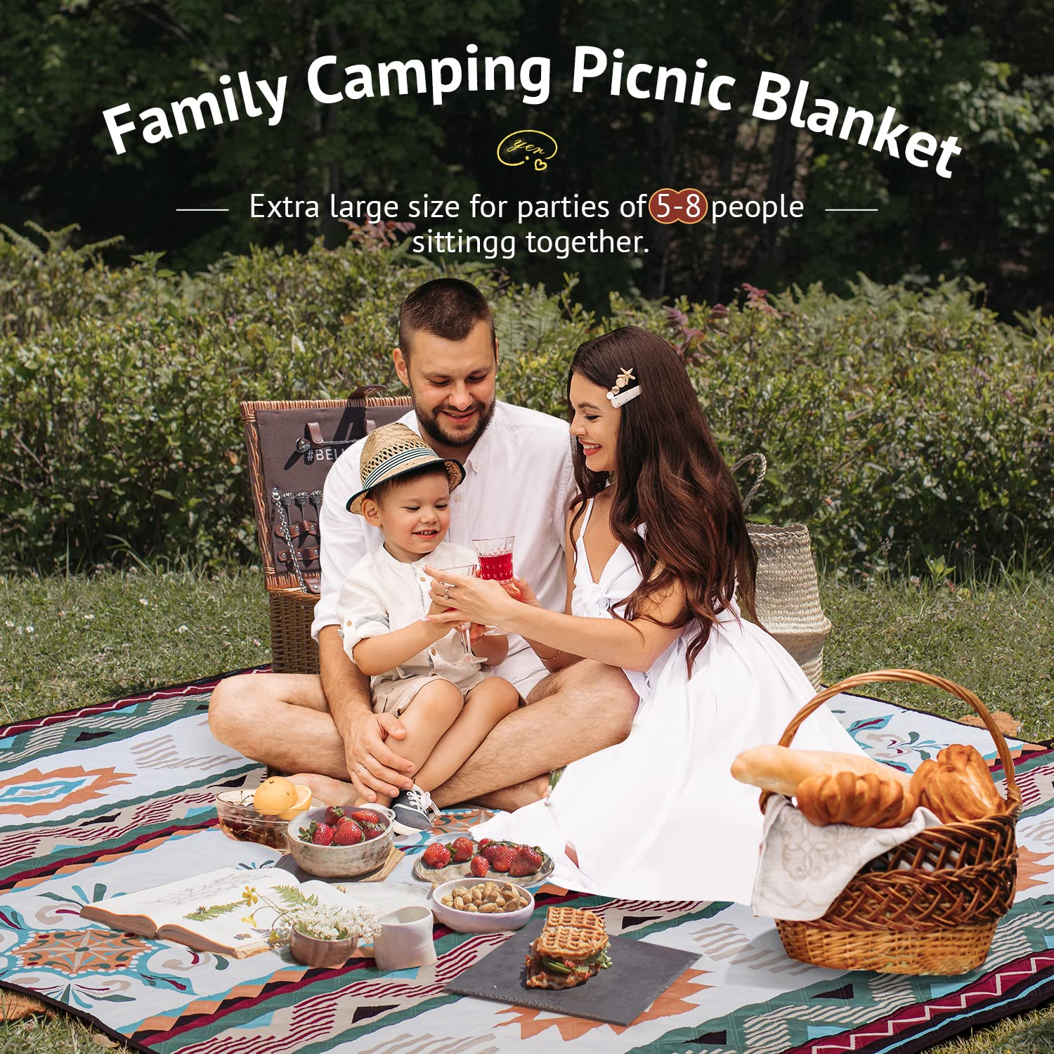 LARUTAN Coperta Picnic Impermeabile 200x200 cm Antisabbia Ultraleggero Stuoia Spiaggia