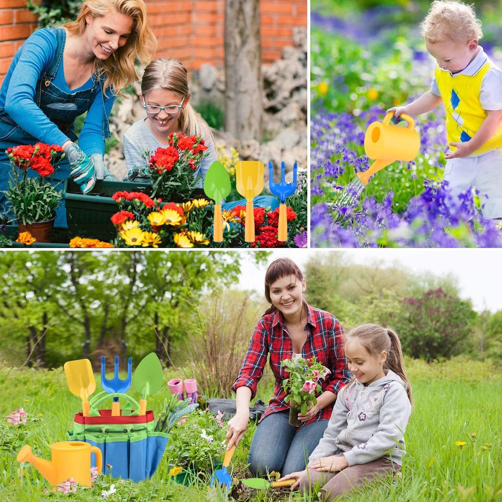 Sunshine smile Attrezzi da giardino per bambini, set di giocattoli da giardino, attrezzi da gioco per la spiaggia/giardino, set di attrezzi da giardino per esterni, attrezzi da giardinaggio per bambin