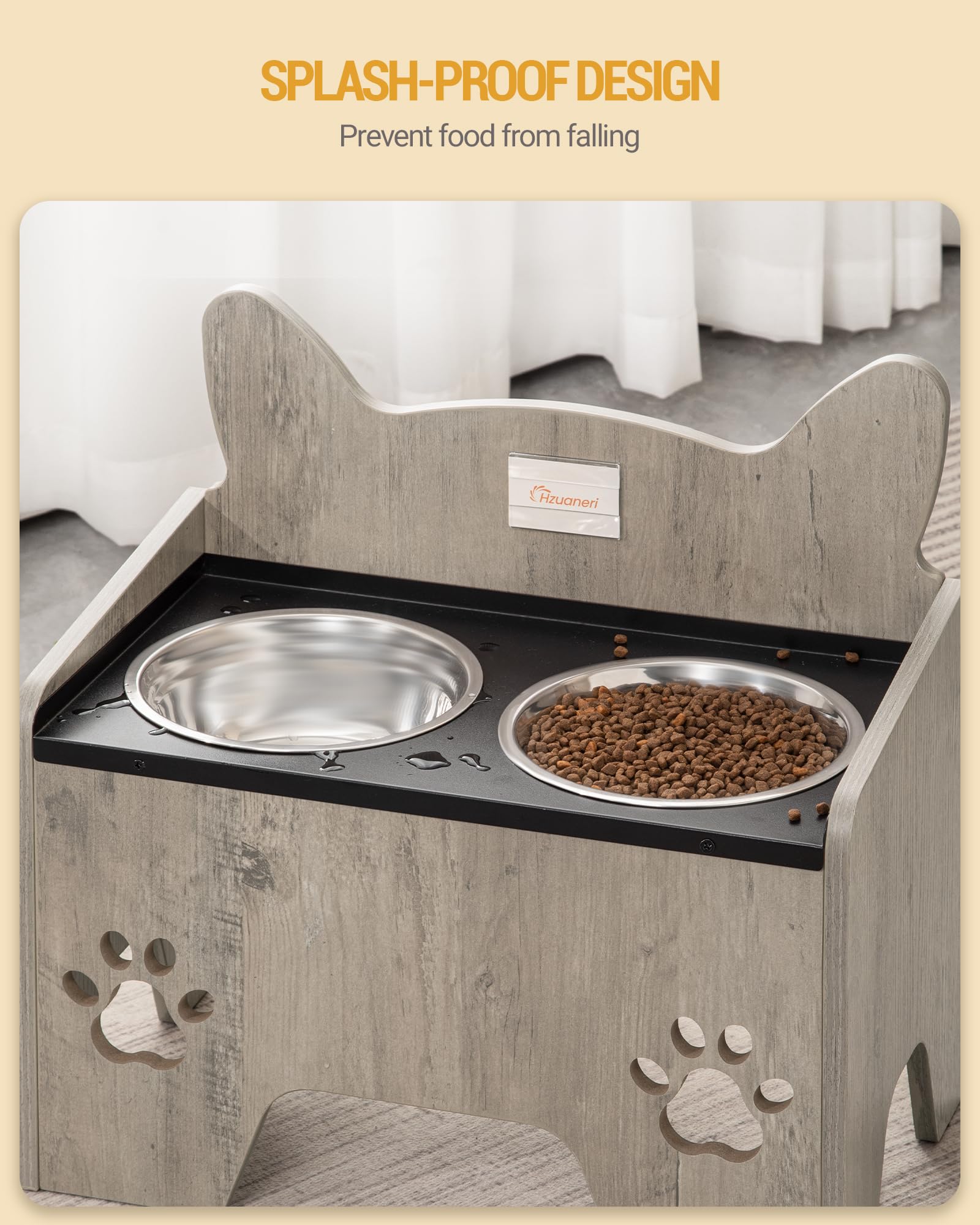Hzuaneri Cuenco Elevado para Perros, Soporte para Cuencos para Perros con 2 Cuencos de Acero Inoxidable, Juego de Cuencos para Perros Antiderrames, Gris PB07105B