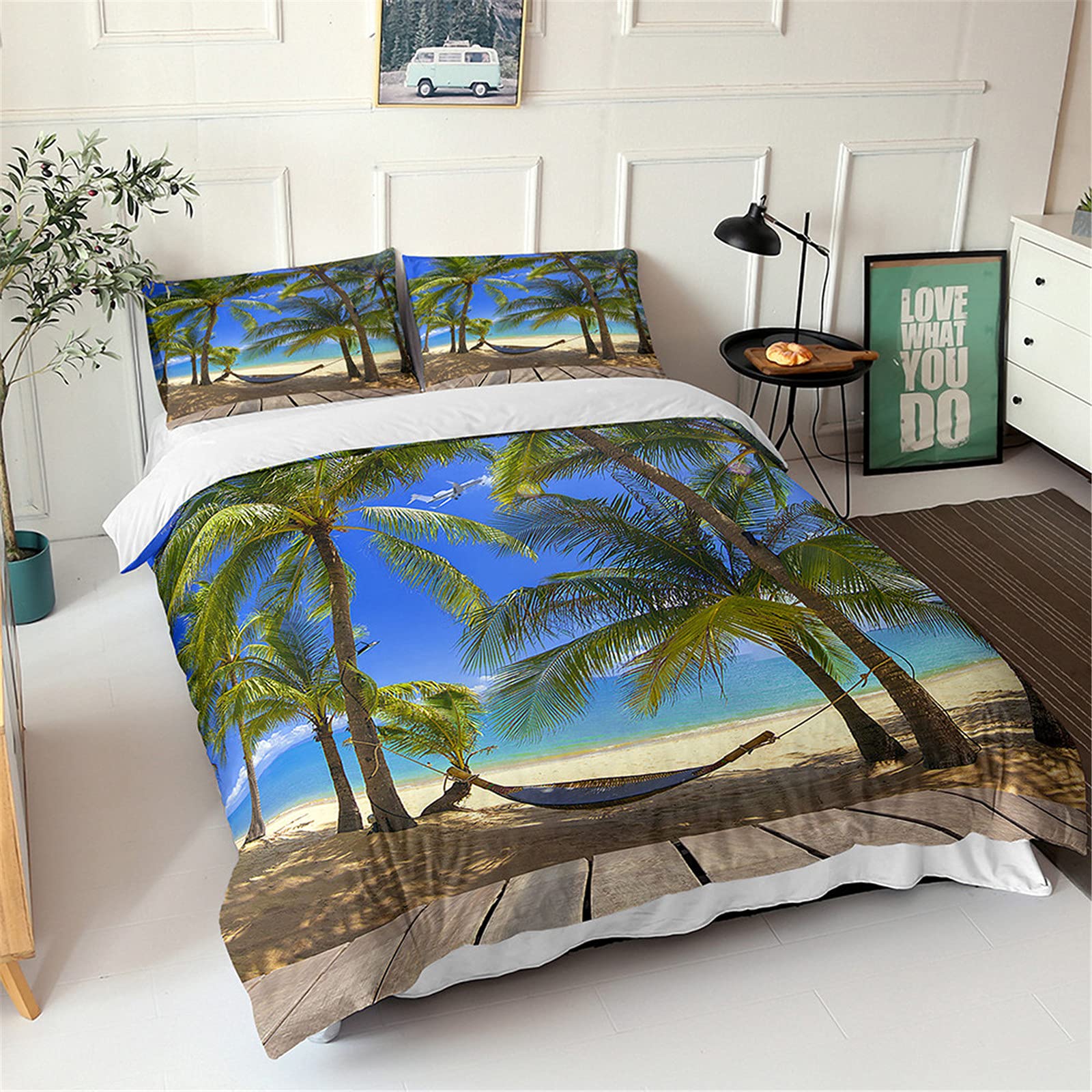 Chickw1 parure de lit 3D imprimé Hawaii 220x240cm trois pièces pour grand lit