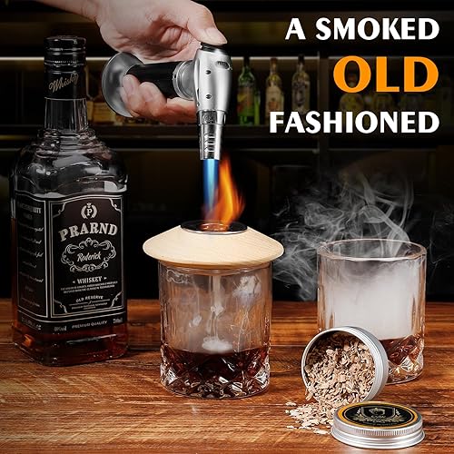Miniatura 5 de Kit de ahumador de cóctel con antorcha, chips de madera de 6 sabores, kit de infusor de whisky bourbon, juego de bebidas ahumadas a la antigua,
