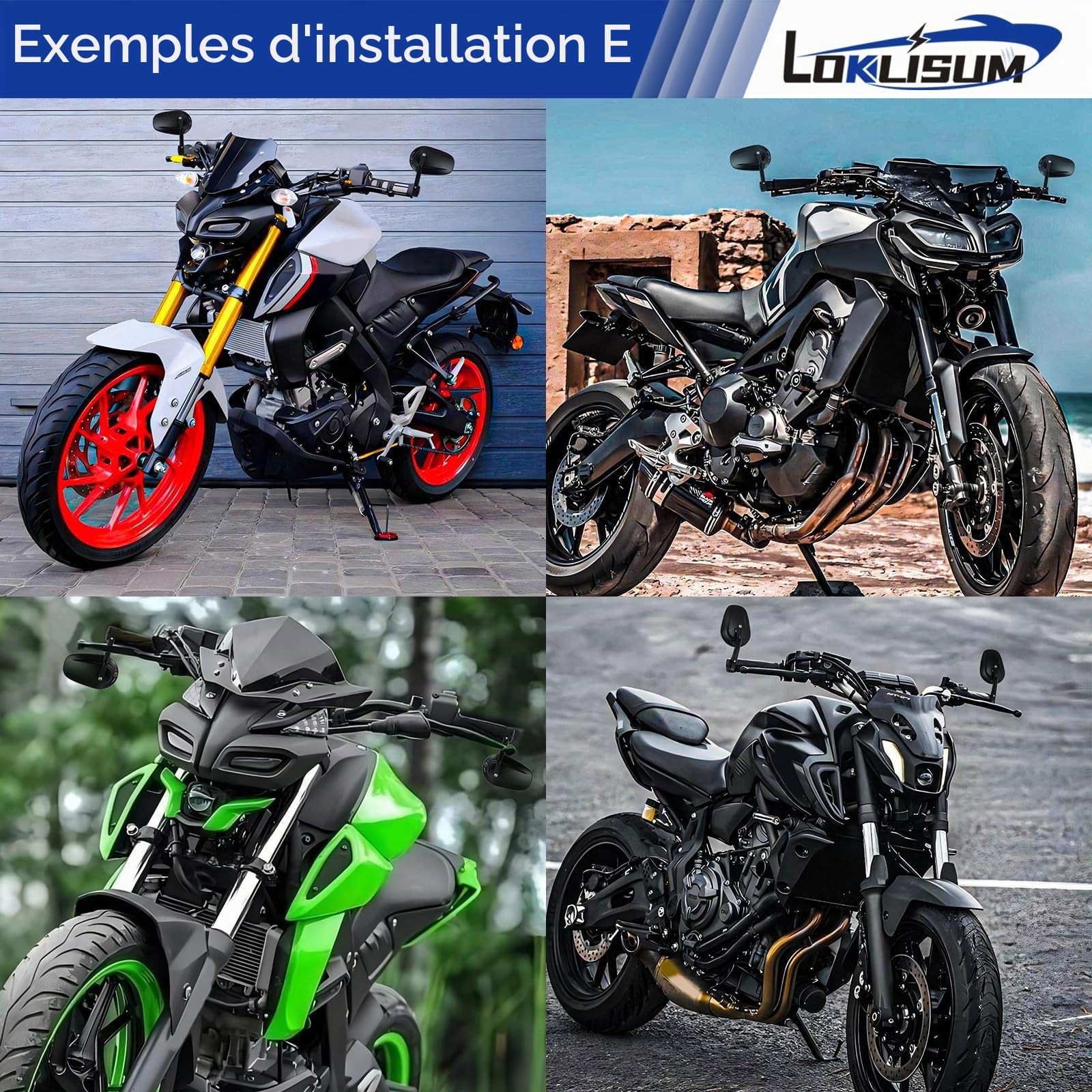 Retroviseur Moto Embout de Guidon, 7/8" Aluminium Rétroviseu Moto Latéraux Miroirs Arrière Compatible avec Yamaha MT03 MT07 MT09 MT10 MT15 MT125 XSR700 XSR900 FZ1 FZ6 FZ6R XJ6 (Ovale)