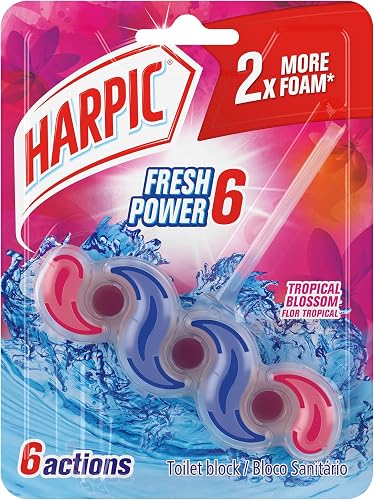 Harpic 36g Toilet Rim Cleaner, Fresh Power 6, Tropical Blossom, Bathroom Cleaner, With 6 Power Actions, Last For Up to 4 Weeks