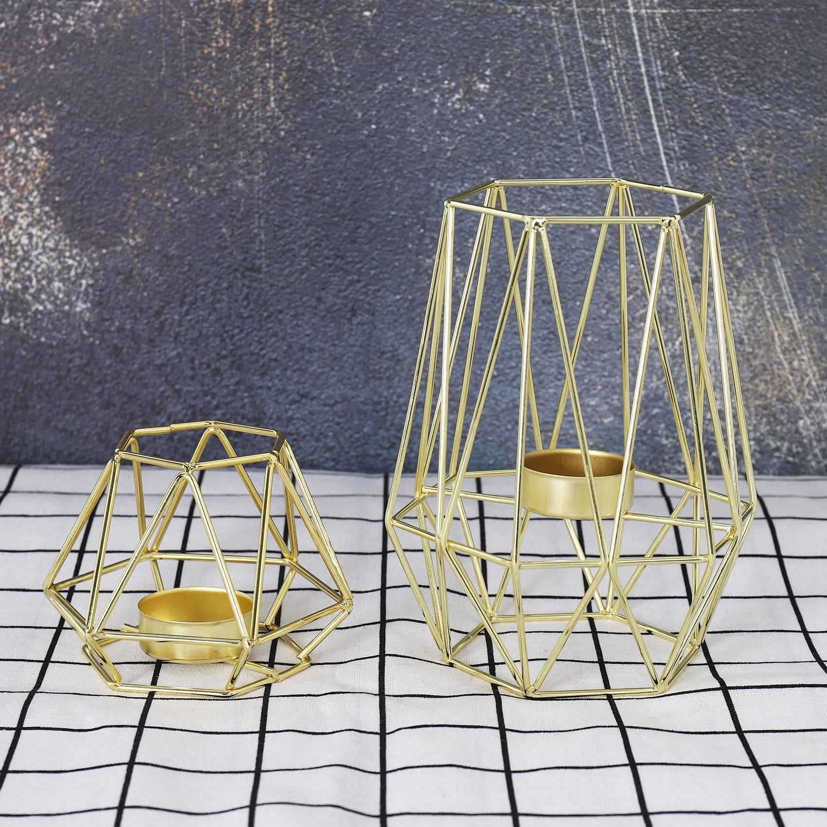 8 x goldene geometrische Teelichthalter Metall für Wohnzimmer und Badezimmer