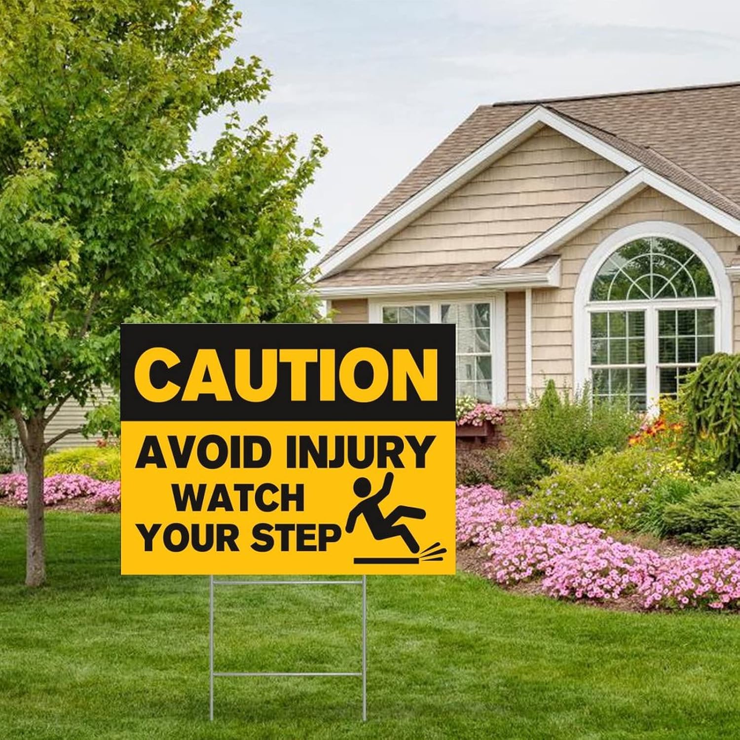Caution Avoid Injury Watch Your Step Corrugated Plastic Decorative Yard Sign with Metal H-Stakes Farmhouse Street Notice Warning Yard Signs for Outside Patio Garden Lawn Decor 18x24 Inch