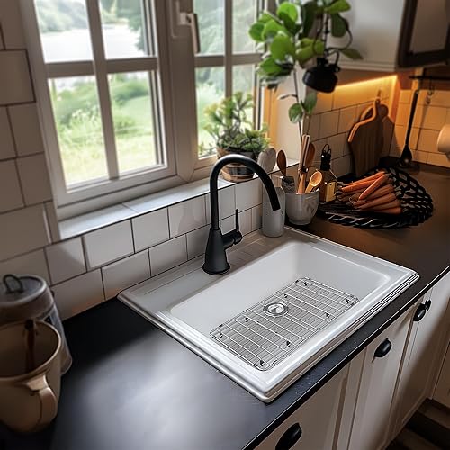 Vista 5 de Protector de rejilla de fregadero de metal para cocina, rejilla inferior de fregadero de acero inoxidable 27-9/16 x 14-9/16 pulgadas, protector