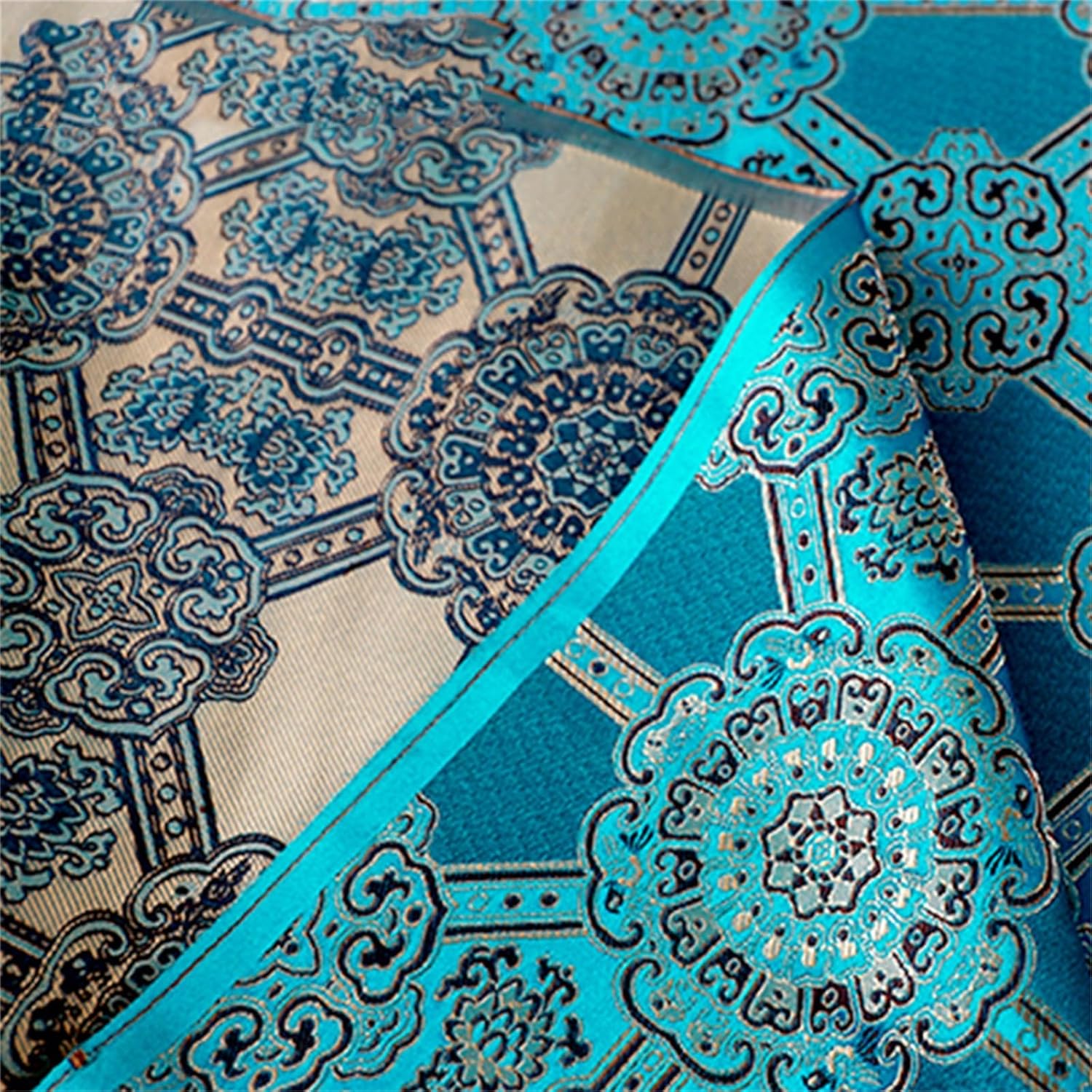 Brocade Fabric,Costume Chinese Handmade Faux Cloth Pattern Printed Bedding Bags Curtains Fashion Mahogany Sofa Pillow Tang Suit Cheongsam Exquisite Cloth 100 x 70cm,Cyan (Color : Blue)