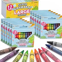 WOSWEL Super Washable Jumbo Crayons Bulk, 12 Pack with 10 Bright Colors, Non-Toxic Easy-Grip for Toddlers 1-3 & Kids Ages 4-8, Safe Art Supplies for Coloring Books & School Projects