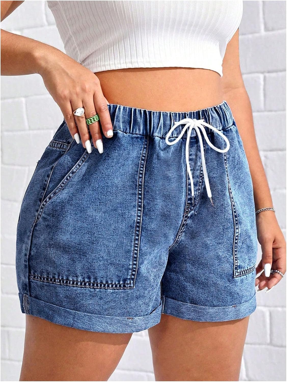SOLY HUX Women's Plus Size Drawstring Denim Jean Shorts Casual Summer