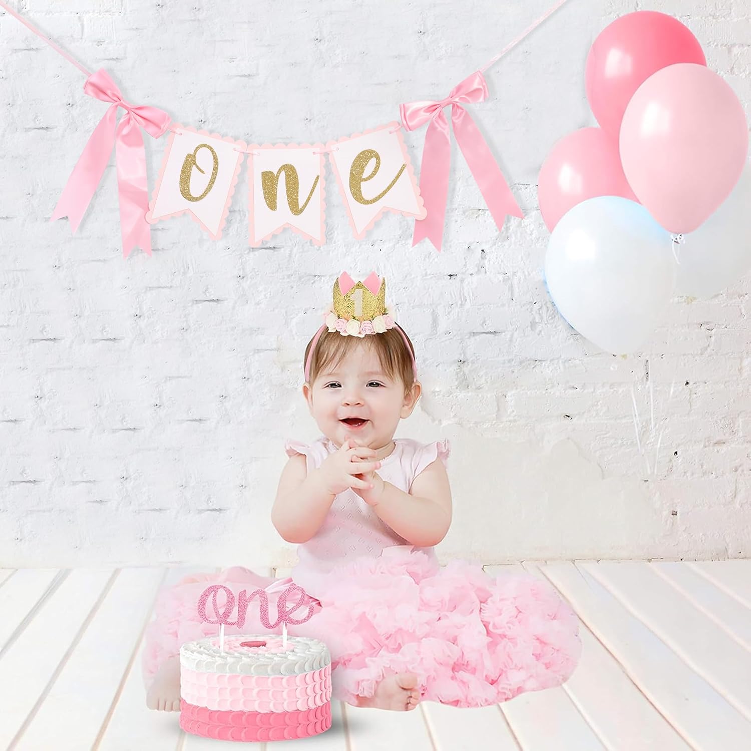 Bow 1st Birthday High Chair Banner - Bow First/1st Birthday Party Decor,Pink and White Highchair,Coquette Girl One Party Decorations (Banner-2) - Image 3