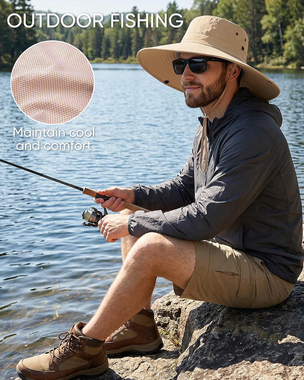 Sun Hats for Men Fishing Hat Sun Protection Wide Brim Bucket Hat Summer Outdoor Camping Hiking Beach hat
