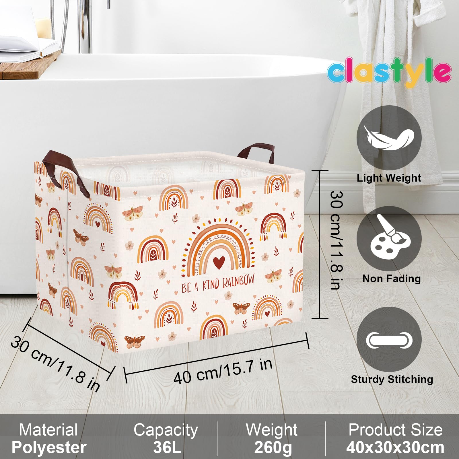 Clastyle Cajas de Almacenaje Rosa Cubo Arco Iris Mariposa Flores Boho Cesta para Guardar Ropa Juguetes Libro Rectangular para Habitación Infantil, 36L