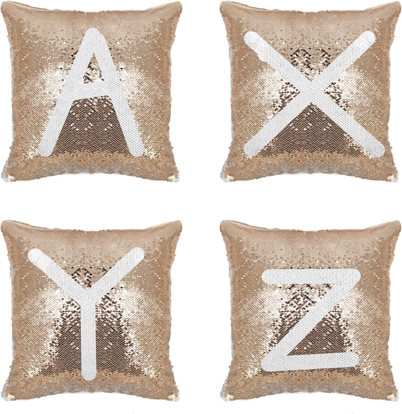 JYFLZQ Sublimation Blanks Pillow Covers 4Pcs White Sequin Pillowcases Flip Reversible Magic Sequin Cushion Covers Personalized Sublimation Blank Products(16x16 Inch)