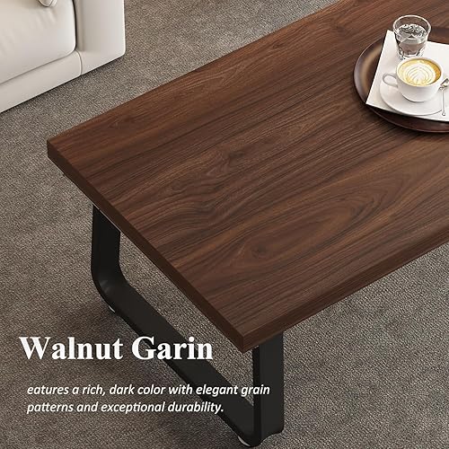 Miniatura 4 de HSH - Mesa de café rústica de nogal, mesa central moderna, mesa de café rectangular industrial para sala de estar, mesa de té simple de madera y