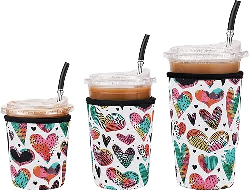 Paquete de 3 fundas de neopreno reutilizables aisladas para café helado y soporte para tazas de café, ajuste universal de 16 a 32 onzas para bebidas