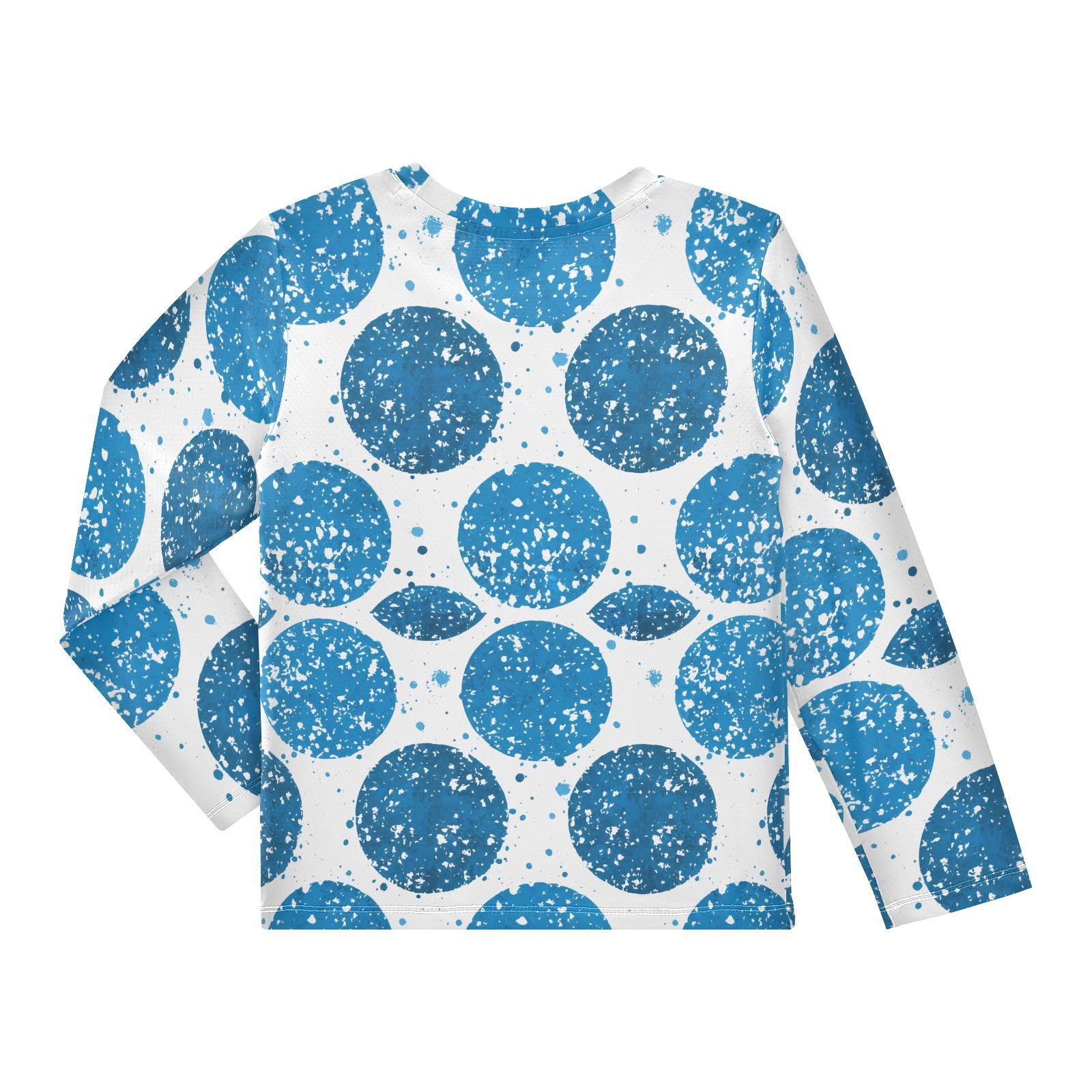 DOMIKING Blue Circle Dot White Boys Long Sleeve Rashguard Shirt Kids Quick Dry Swim Shirt for Kids Toddlers 9-10T