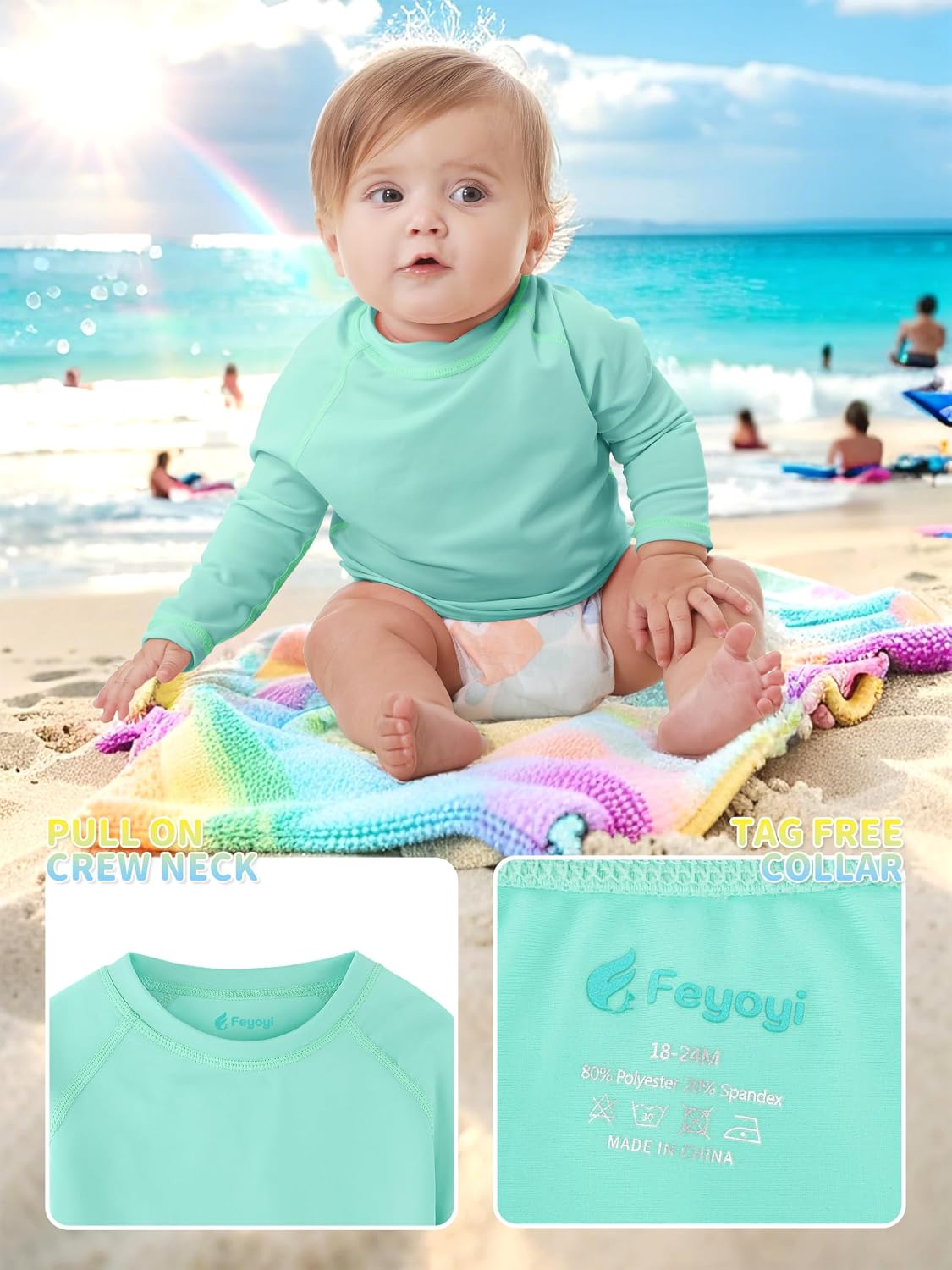 Unisex Baby Rash Guard Shirts SPF Toddler Long Sleeve Swim Shirt image 2