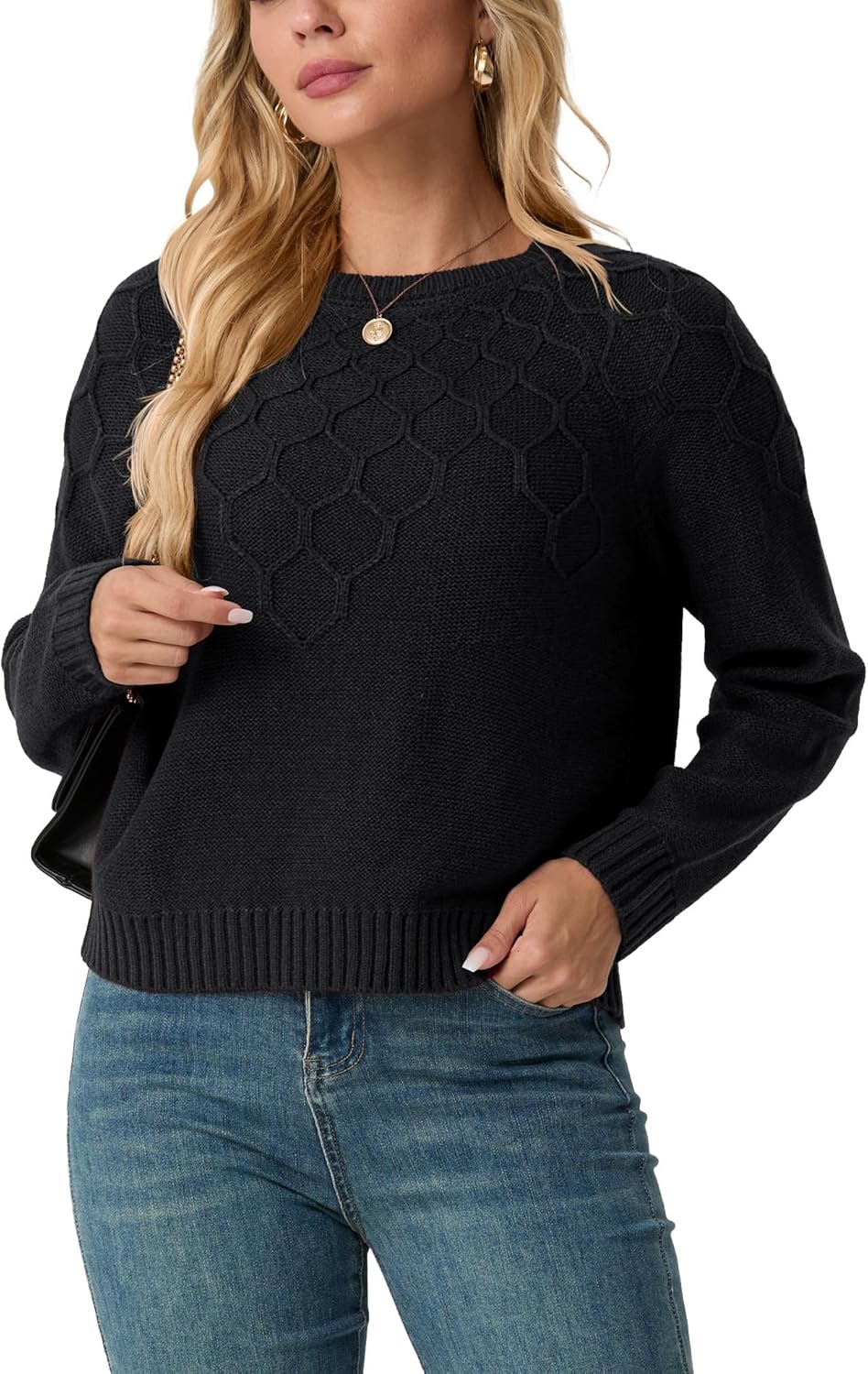 GRECERELLE Women's Pullover Sweater Chunky Crew Neck Long Sleeve Losse Casual Knit Tops Blouse, S-2XL - Image 2