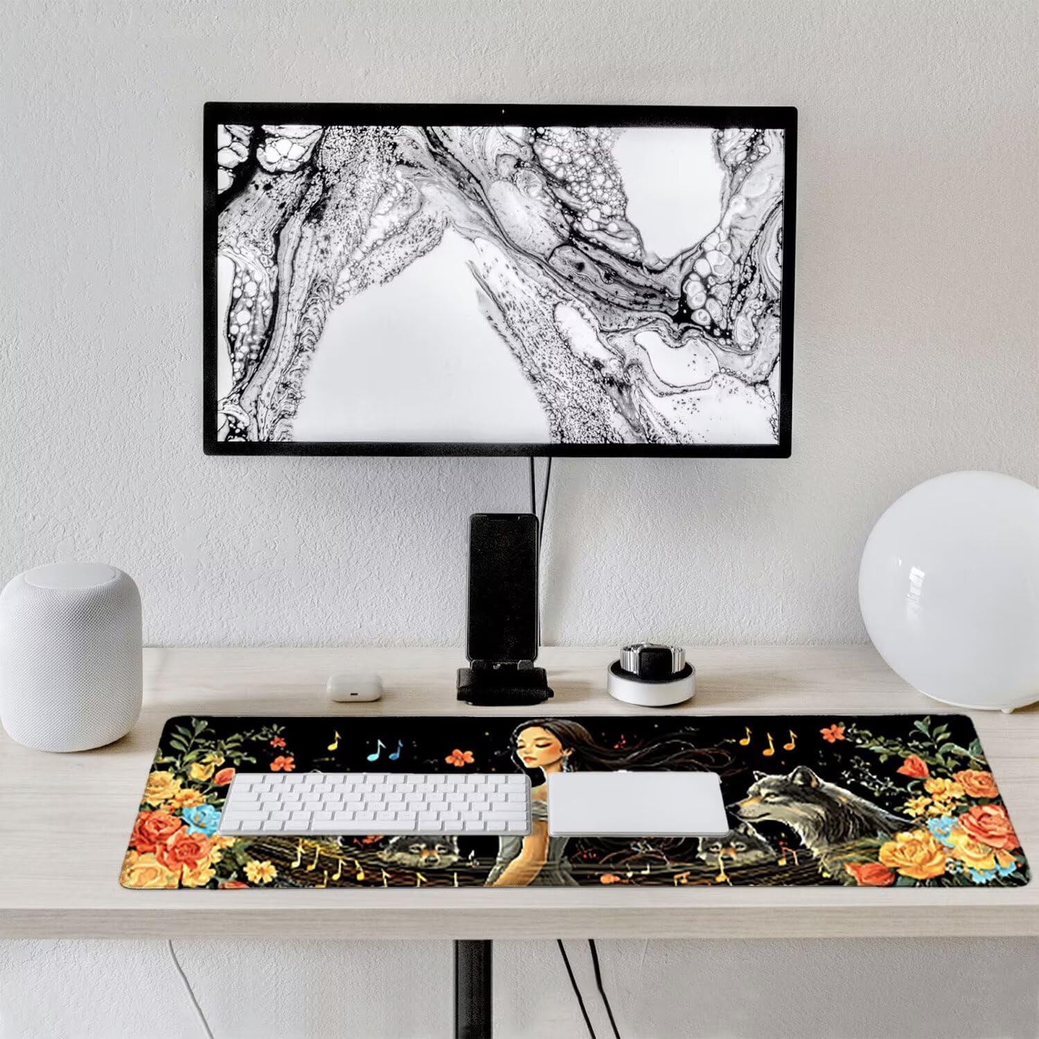 Tappetino per Mouse XXL 1200 x 400 mm Tappetino Mouse Gaming Grande, Mousepad con Base in Gomma Antiscivolo, Tappeto per Tavolo da Gaming per Mouse e Tastiera, Accessori PC (ragazza lupo) u-727