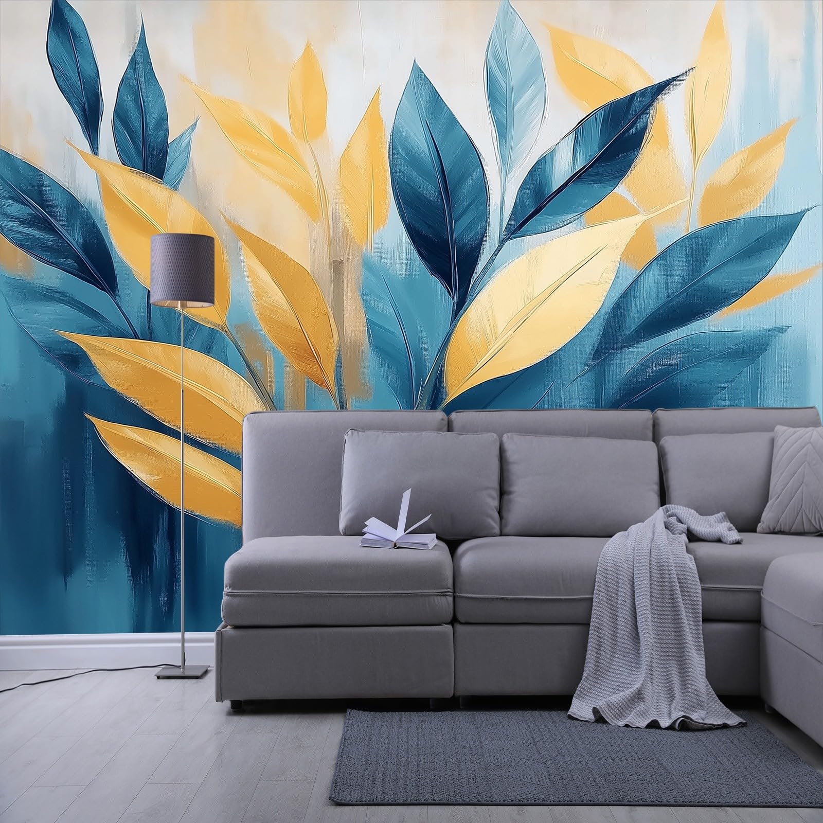 Tapeta ścienna, abstrakcyjny obraz, liście roślin, tapeta ścienna, liście roślin, tapeta ścienna, 400 x 280 cm (szer. x wys.), dekoracja ścienna, tapeta ścienna, dekoracja ścienna, tapeta ścienna
