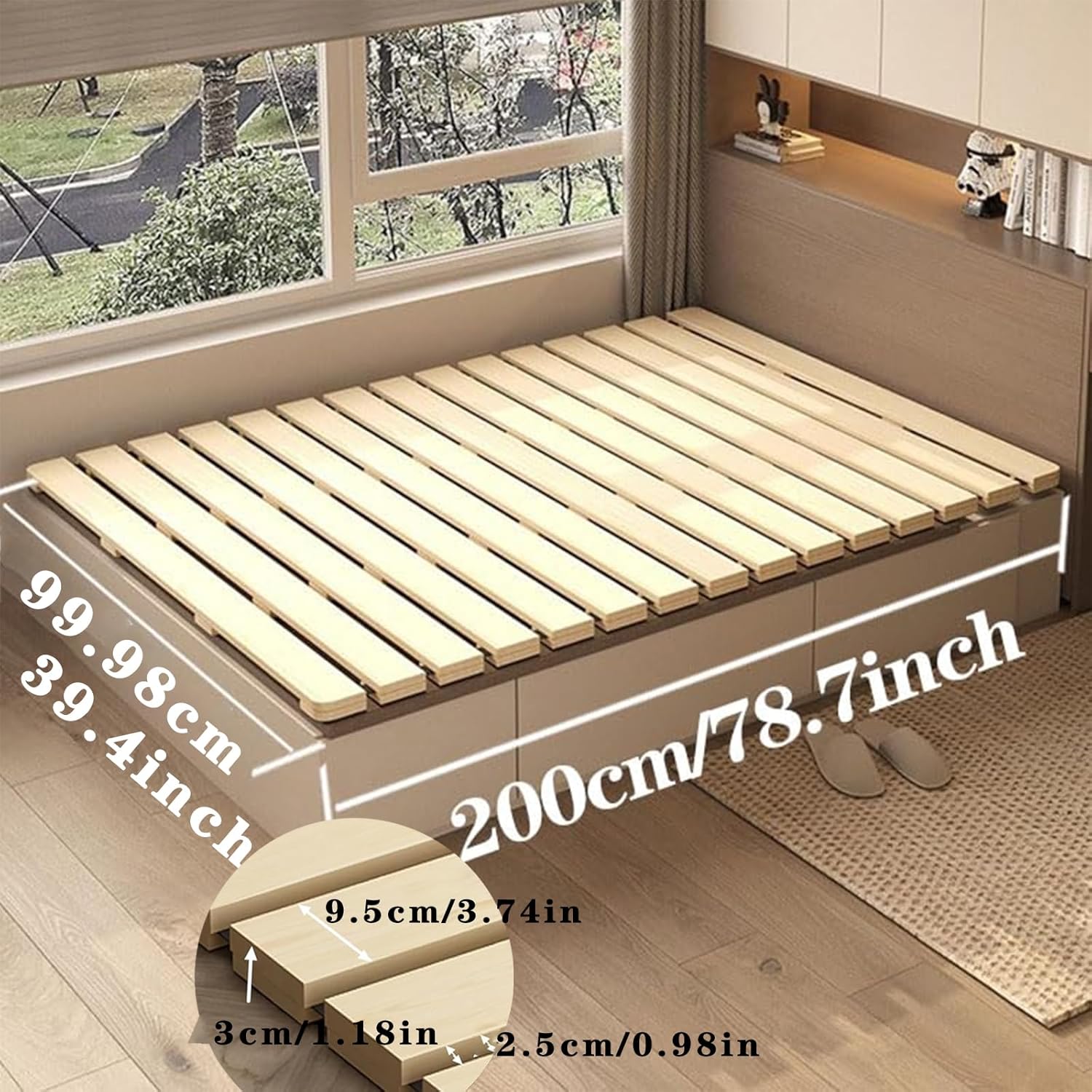 Floor Bed Frame Japanese Bed Frame Foldable Slatted Bed Base Breathable and Moisture-Proof Frame Wooden Floor Platform Guest Tatami Mat (Twin)