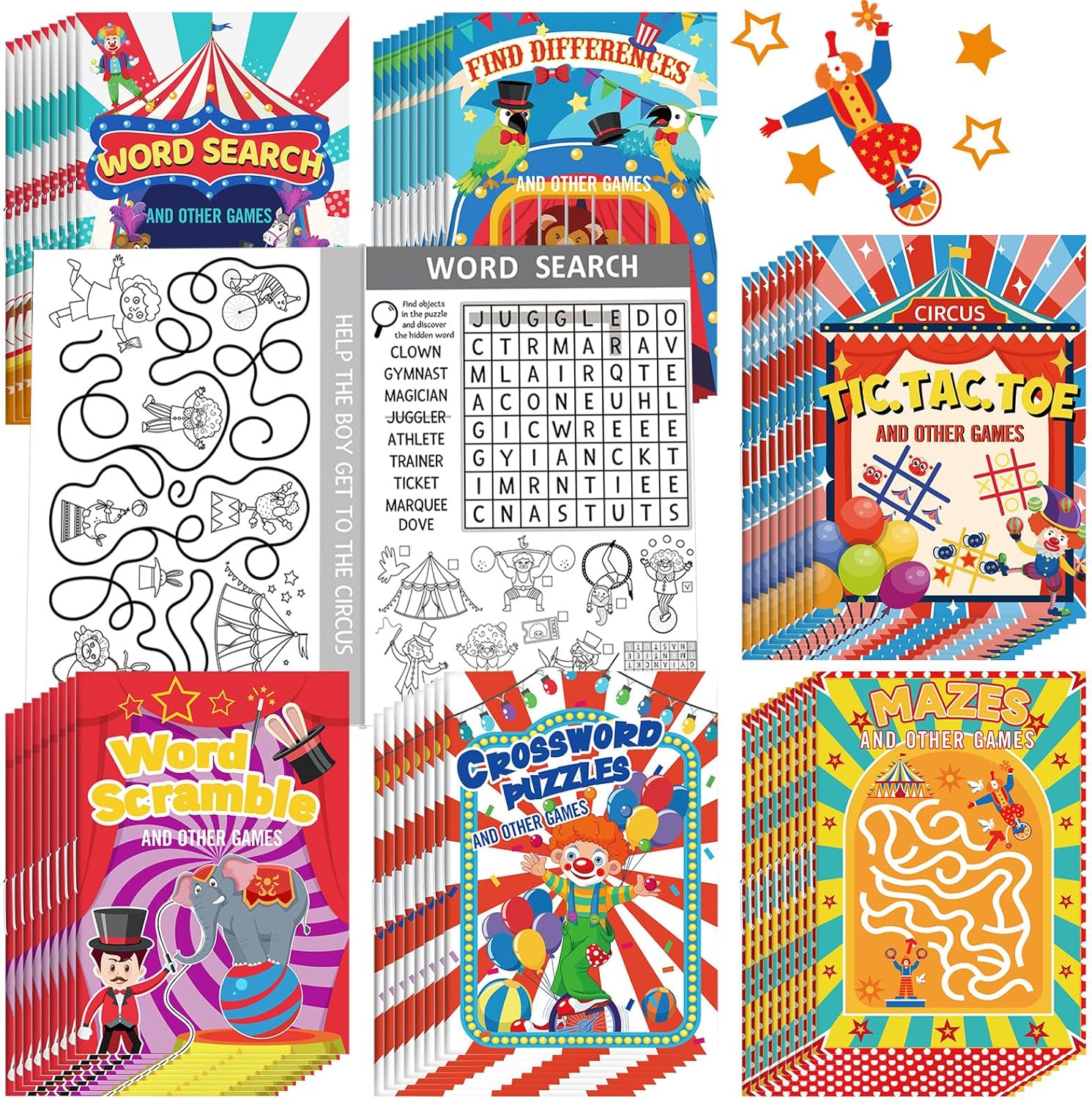 Hungdao 48 Pcs Circus Carnival Mini Activity Books for Boys Girls Circus Carnivals Party Favors Games Include Mazes, Word Search, Find Difference and More for Party Favors Gift Bag Stuffers